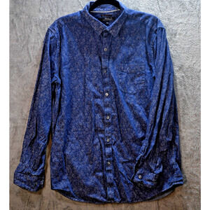 Marc Anthony Slim Fit Button-Up Shirt Men’s L Navy Blue Floral 100% Cotton